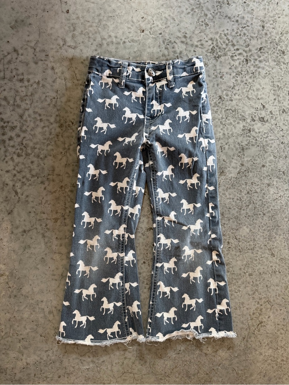 White Horse Pattern Flared Jeans - Blue
